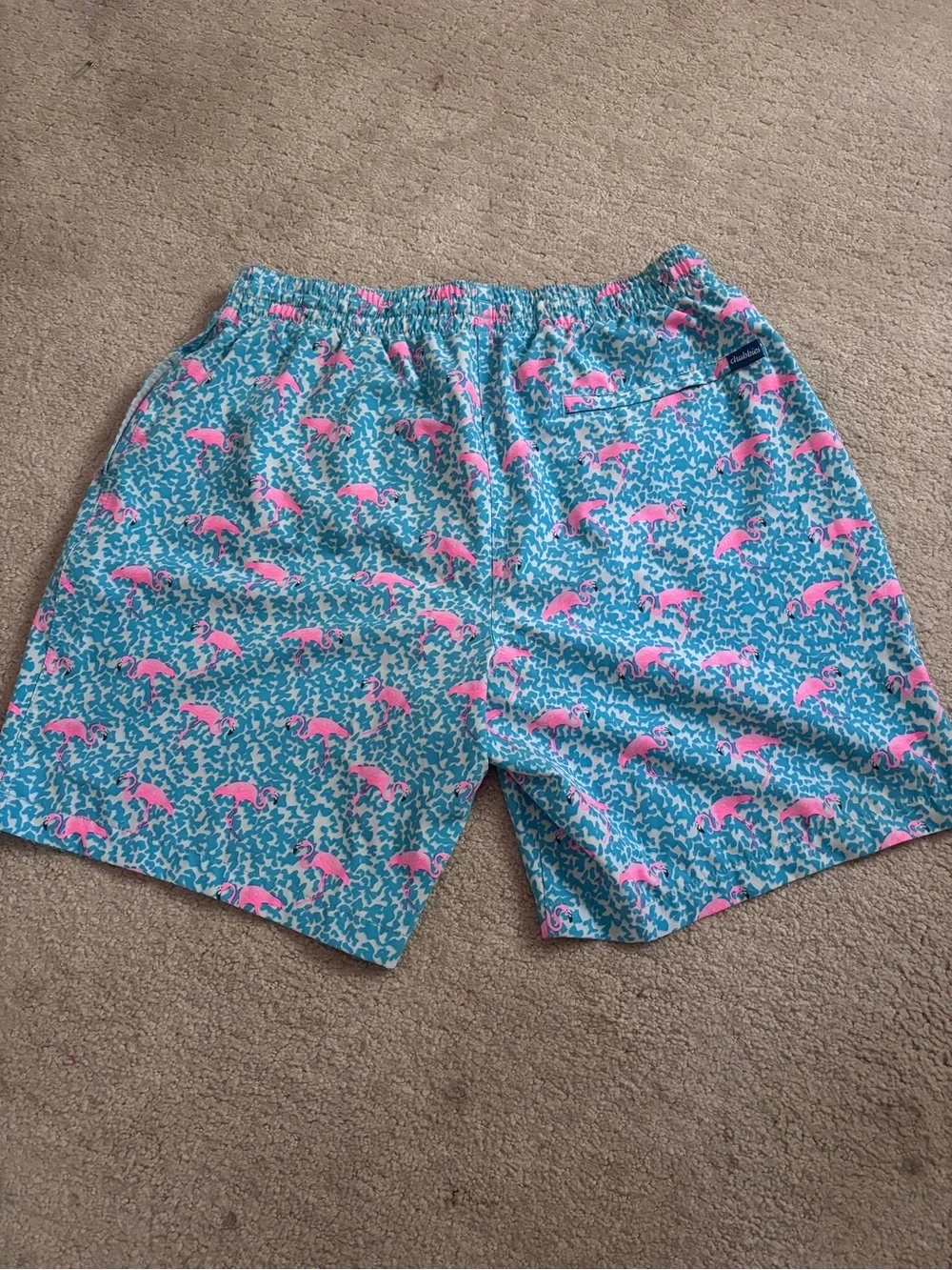 Chubbies Men's Blue Swim Trunks with Pink Flamingo Print